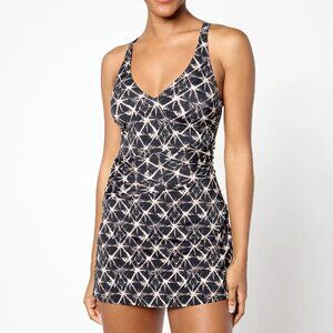 Denim & Co. Beach V-Neck Ruched Waist Swim Dress  7829